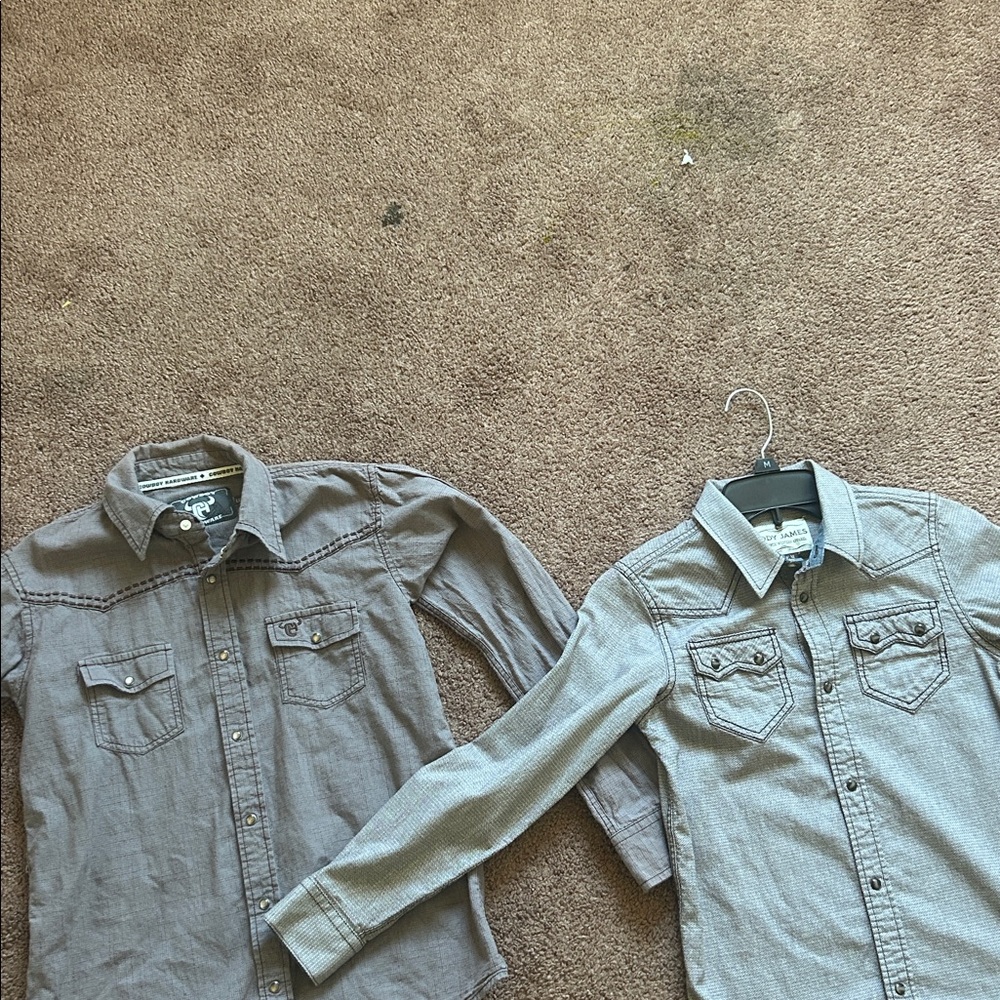 Bundle cowboy  Gray Long-Sleeve Button-Down Shirt with Chest Pockets